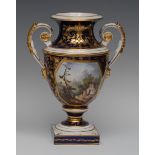 A Bloor Derby Named View two-handled pedestal ovoid vase, painted with a View in Scotland,