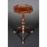 A Chippendale Revival mahogany tripod wine table, octagonal top with pierced gallery,