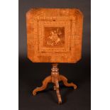 A 19th century Maltese walnut, marquetry and parquetry tripod occasional table,