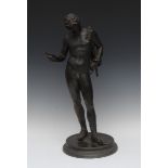Italian School (19th century), after the antique, a dark and verdigris patinated bronze, Narcissus,