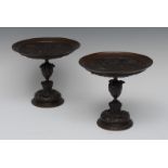 A pair of 19th century Renaissance Revival bronze comports, in the manner of Elkington & Co,