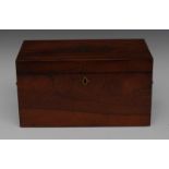 A Regency rosewood and brass marquetry rectangular tea caddy,