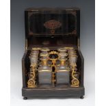 A 19th century French boulle and ebonised commode fronted decanter box,