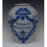 An 18th century Delft ovoid drug jar,