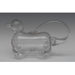 An Edwardian novelty glass decanter or ‘Gin Pig’ , his tail as the handle, 28cm long overall, c.