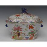 A Masons Ironstone canted rectangular tureen and cover, decorated with stylised swan,