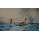 William Edwin James Dean (early 20th century) Tug Boat in Choppy Seas signed, watercolour,