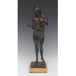 Continental School, 19th century, a dark patinated bronze, of a classical nude, possibly Adam,
