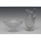 A 20th century strawberry and hobnail cut ovoid jug, panelled neck, circular star cut base,