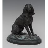 Jules Bertrand Gelibert (1834 - 1916), after, a patinated bronze, Expectant Hound,