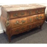 A Louis XV revival kingwood bombe shaped marble topped commode,