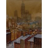 Michael Crawley The Singer Building in Winter, from Brooklyn Bridge, New York signed,