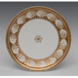 A Swansea circular plate, deep banded gilt border, with stylised shells, 24cm diam, printed mark, c.