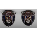 A pair of Japanese cloisonne hanging jardinieres,