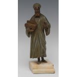 Degrange, early 20th century, a cold painted bronze, Arab Trader, he stands with an open casket,
