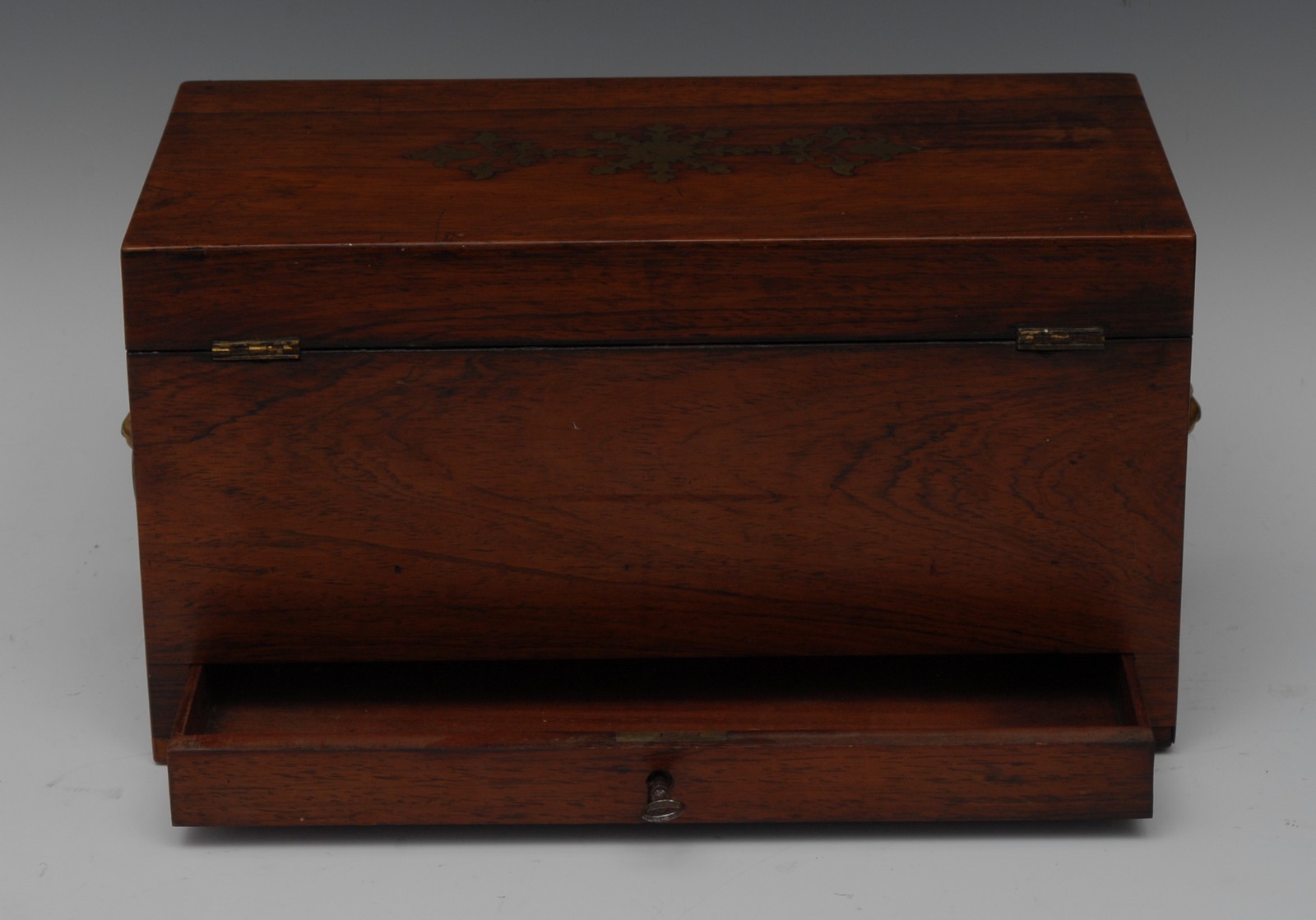 A Regency rosewood and brass marquetry rectangular tea caddy, - Bild 2 aus 2