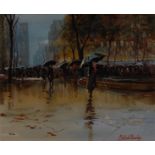 Michael Crawley Rainy Day, Union Square, New York signed, titled to verso, 25cm x 30.