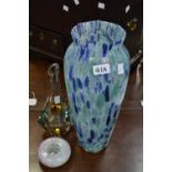 Glassware -a large mottled glass vase; an Art glass vase,