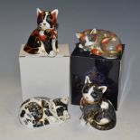 A Royal Crown Derby paperweight, Black and White kitten, boxed, gold stopper; Catnip kitten,