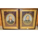 Photography - a pair of Victorian overpainted studio portraits, of a gentleman and his wife, oval,