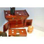 Oriental Boxes and Objects - a contemporary Oriental jewellery cabinet; glove box; desk calendar;