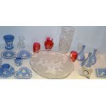 Ceramics and Glass - Wedgwood blue Jasperware; cut glass vase; Edinburgh crystal timepiece;