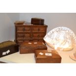 Oriental Boxes and Objects - a carved mother of pearl shell; a hardwood cigarette box;