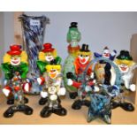 A Murano glass clown decanter ;others similar ,