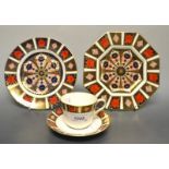 Royal Crown Derby - 1128 pattern octagonal dished plate, side plate, cup and saucer,