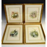 J Hynes, A set of four, Flowers in bloom, signed watercolours,