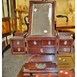 An oriental vanity foldable chest, hinged top, two horizontal hinged doors revealing drawers,