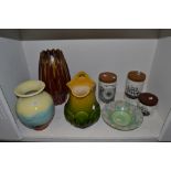 Ceramics - an early 20th century Majolica jug; storage jars; a Shelly Melody pattern bowl;