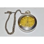 A chrome pocket watch and case;