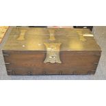 An oriental hinged top blanket box, brass edging,