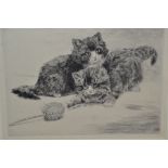 H**Dixon, Kitten at Play, monochrome etching, 13cm x 18.