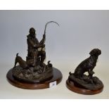 A 20th century 'bronzed' resin figure group, of a man fishing with his faithful hound,