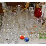 Glassware - a set of six cut lead crystal tumblers; cut glass decanter,