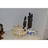 Household Goods - African hardwood carved figures; a Staffordshire teapot,