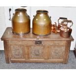 An 18th Century oak blanket box, three panel front,