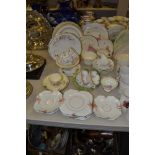 Teawares - Salisbury china saucers, side plates; Crinoline Lady pattern, bread and butter ,