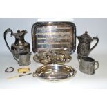 Silver Plated Ware - entree dish; silver plated hot water jug; flatware;