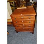 A 19th century mahogany chest, oversailing top above four graduated cockbeaded drawers.