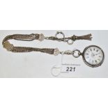 A silver cased pocket watch, enamel dial,