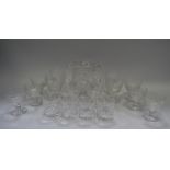 A Stuart Crystal Imperial pattern water jug, six wine glasses, six smaller,
