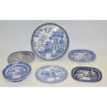 Blue and White Ceramics - a 19th Century Staffordshire Willow pattern ham stand;