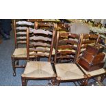 A set of six North Country oak ladder back rush seated chairs