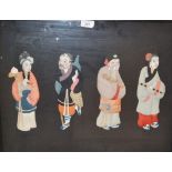 Oriental Art - a framed oriental stumpwork silkwork depicting four immortals