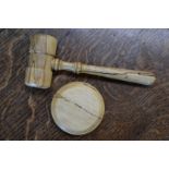 A turned spalted beech gavel and block.