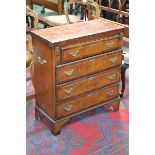 A mahogany and walnut bachelors writing chest, crossbanded quarter veneered fold over top,