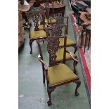 A harlequin set of six Chippendale Revival mahogany dining chairs,